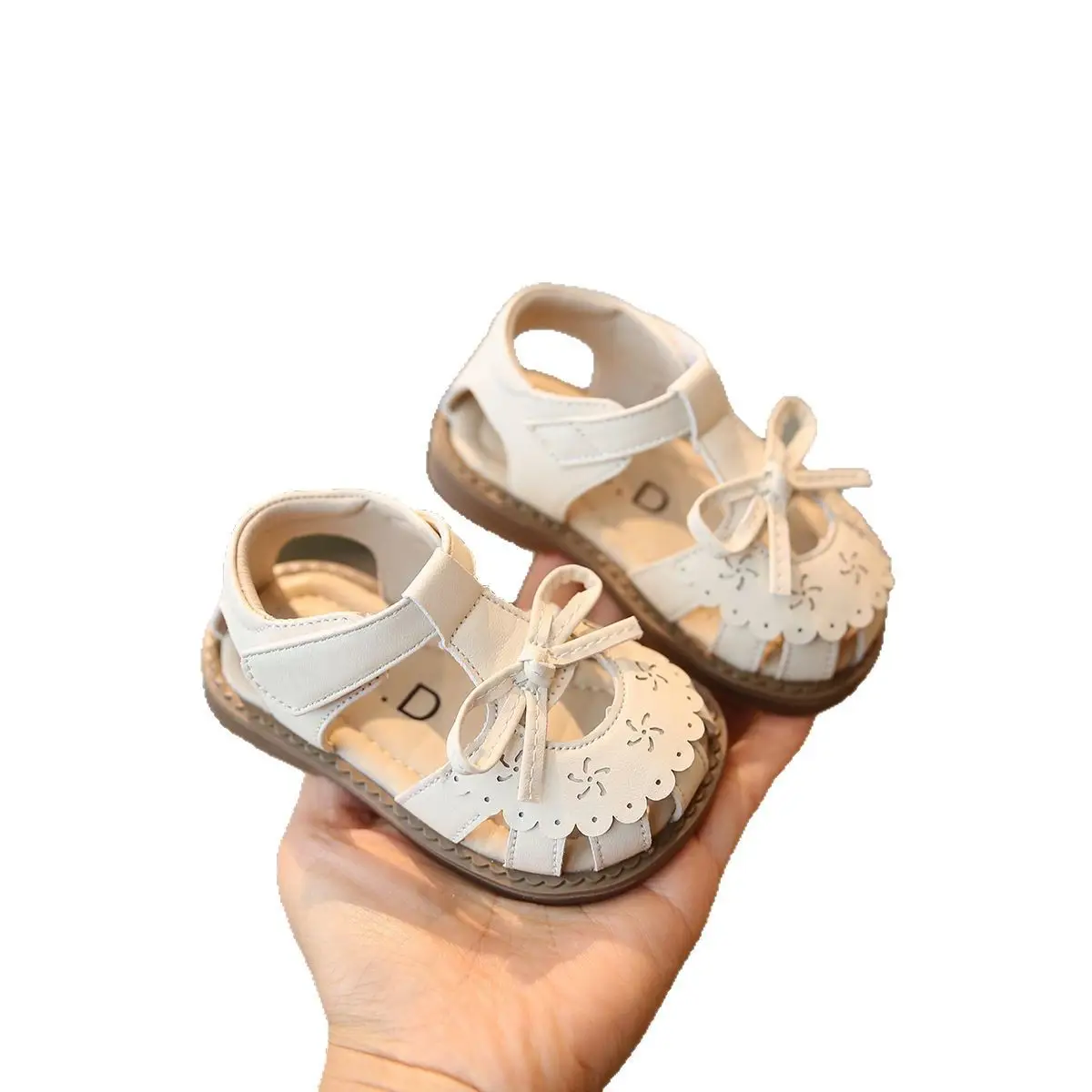 Baby Princess Sandals White Bow Soled 2-3Yrs