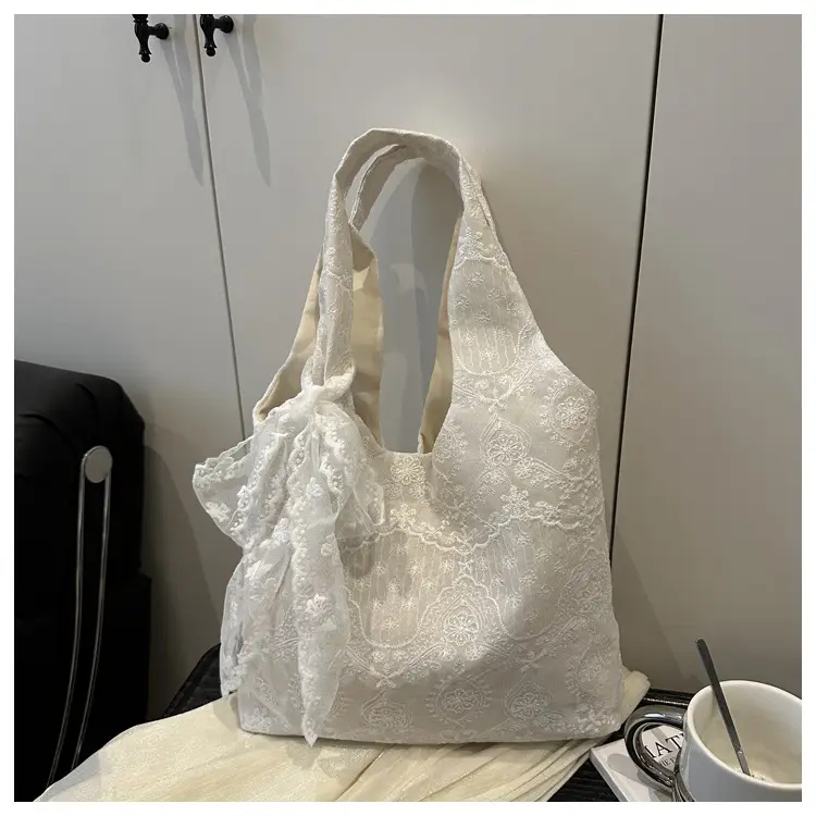 White Lace Flower Canvas Shoulder Bag for Women — feature 10