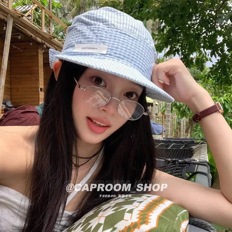 Vintage Blue Plaid Duck Tongue Hat for Women Spring Summer - Image 5
