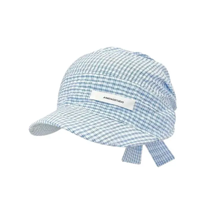 Vintage Blue Plaid Duck Tongue Hat for Women Spring Summer - Image 2