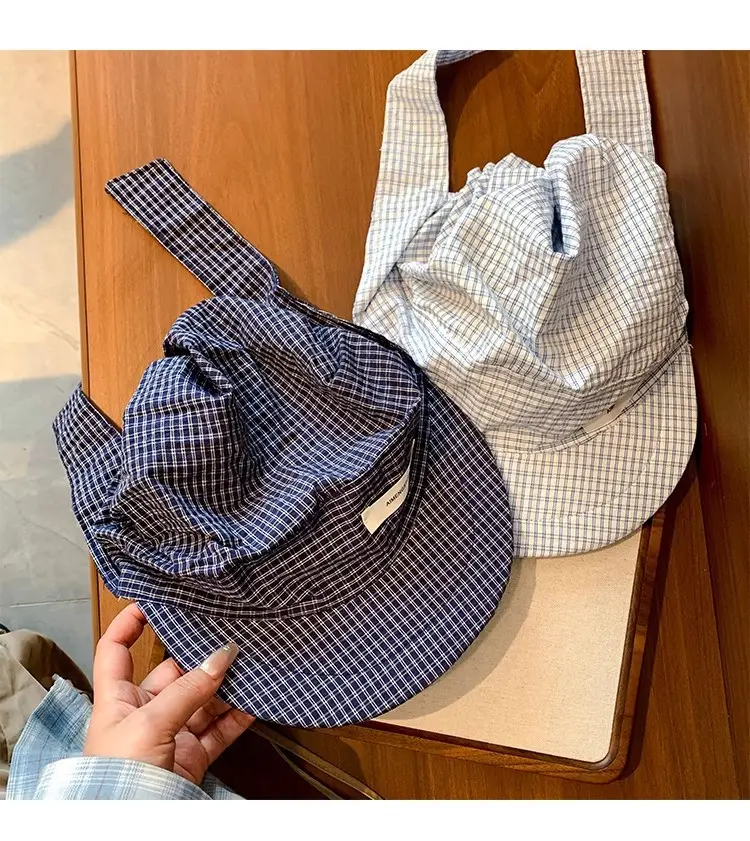 Vintage Blue Plaid Duck Tongue Hat for Women Spring Summer — feature 10
