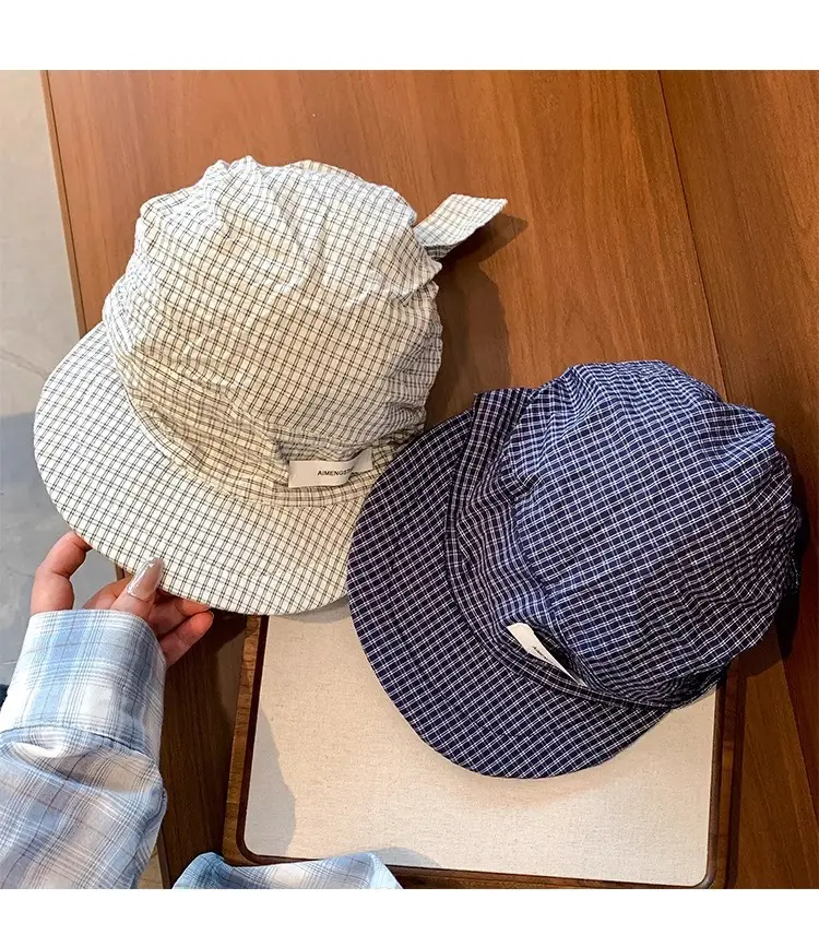 Vintage Blue Plaid Duck Tongue Hat for Women Spring Summer — feature 11