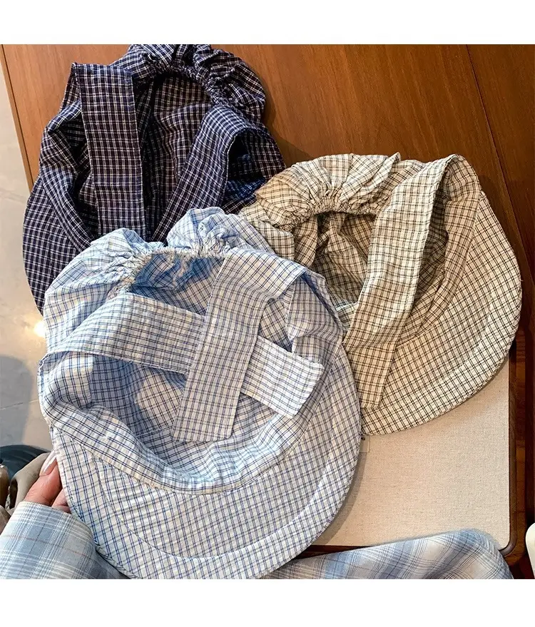 Vintage Blue Plaid Duck Tongue Hat for Women Spring Summer — feature 12