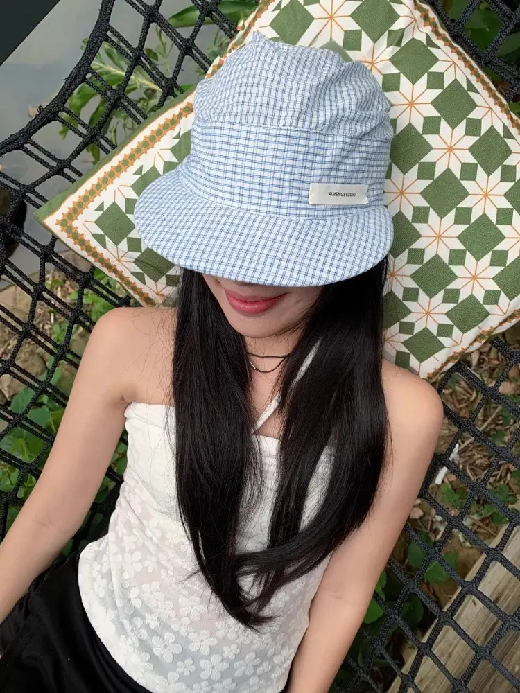Vintage Blue Plaid Duck Tongue Hat for Women Spring Summer — feature 6