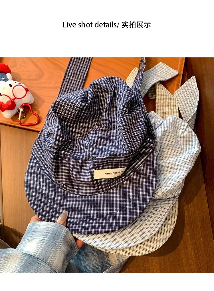 Vintage Blue Plaid Duck Tongue Hat for Women Spring Summer — feature 9