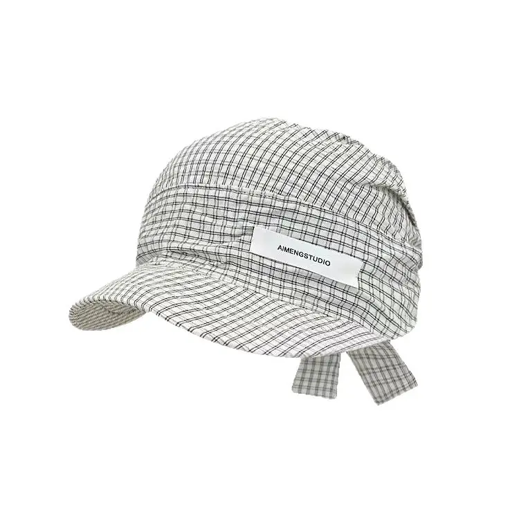 Vintage Blue Plaid Duck Tongue Hat for Women Spring Summer - Image 3