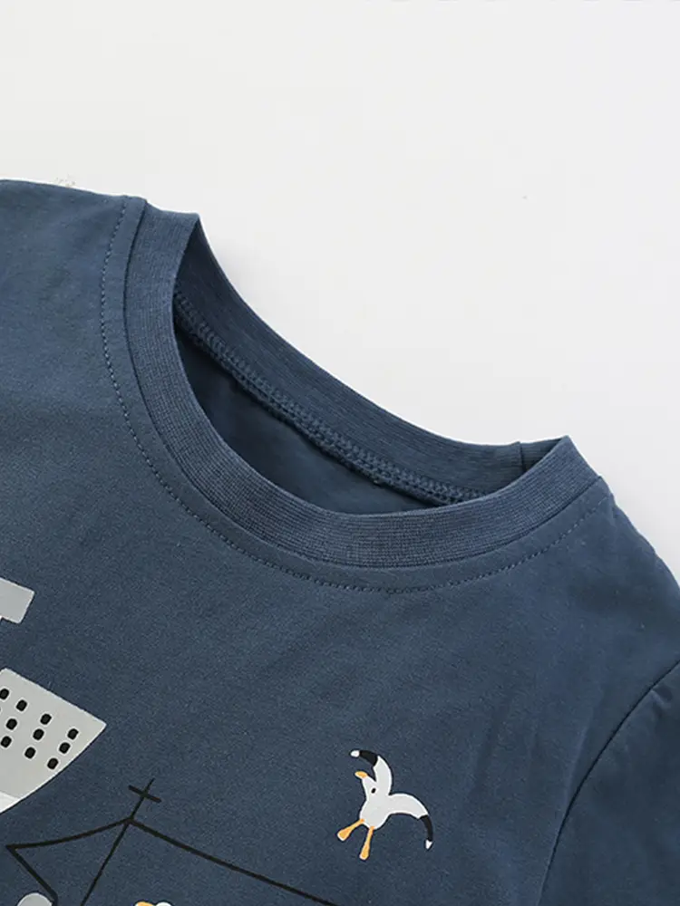 Cross-border boys T-shirt Shorts Set Navy Gray Summer Casual