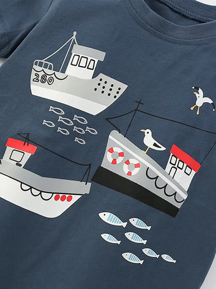Cross-border boys T-shirt Shorts Set Navy Gray Summer Casual