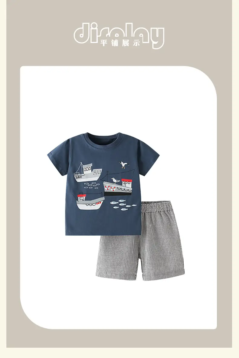 Cross-border boys T-shirt Shorts Set Navy Gray Summer Casual — feature 10