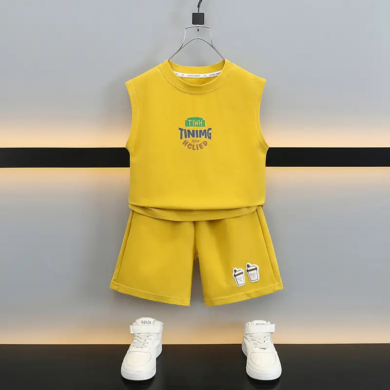 Boys Sleeveless Vest Suit 2025 Beige Shorts Set - Image 3