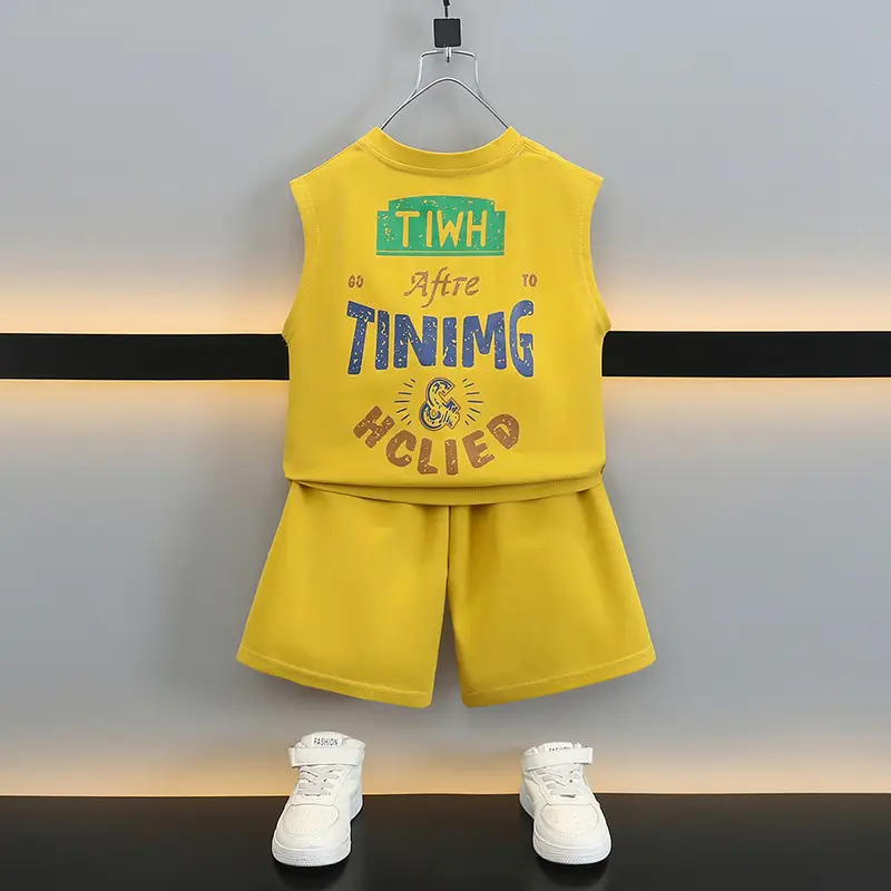 Boys Sleeveless Vest Suit 2025 Beige Shorts Set - Image 6