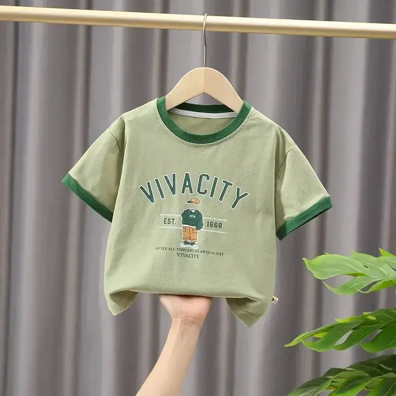 Qijq Boys T-Shirt White Green Short Sleeve 2024 - Image 5