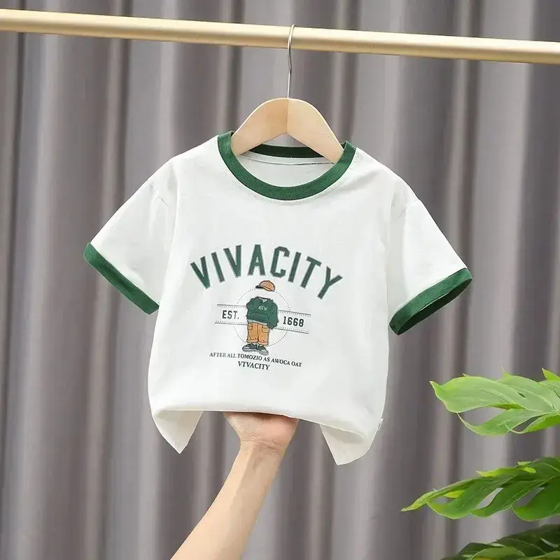 Qijq Boys T-Shirt White Green Short Sleeve 2024 - Image 6