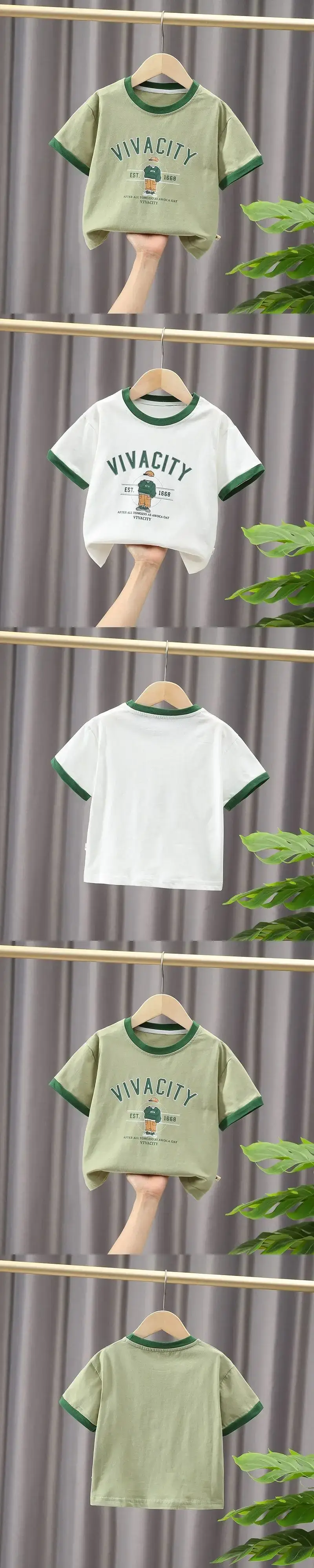 Qijq Boys T-Shirt White Green Short Sleeve 2024 — feature 1