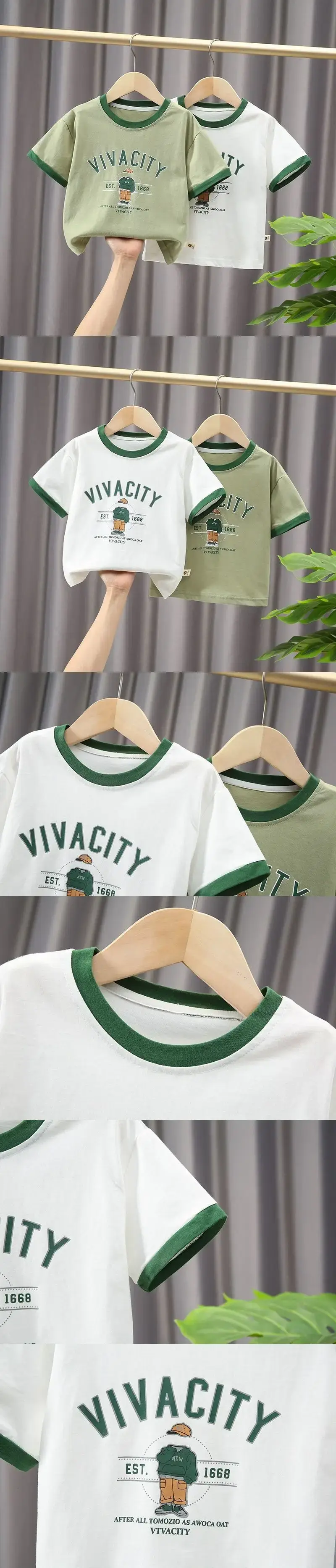 Qijq Boys T-Shirt White Green Short Sleeve 2024 — feature 2