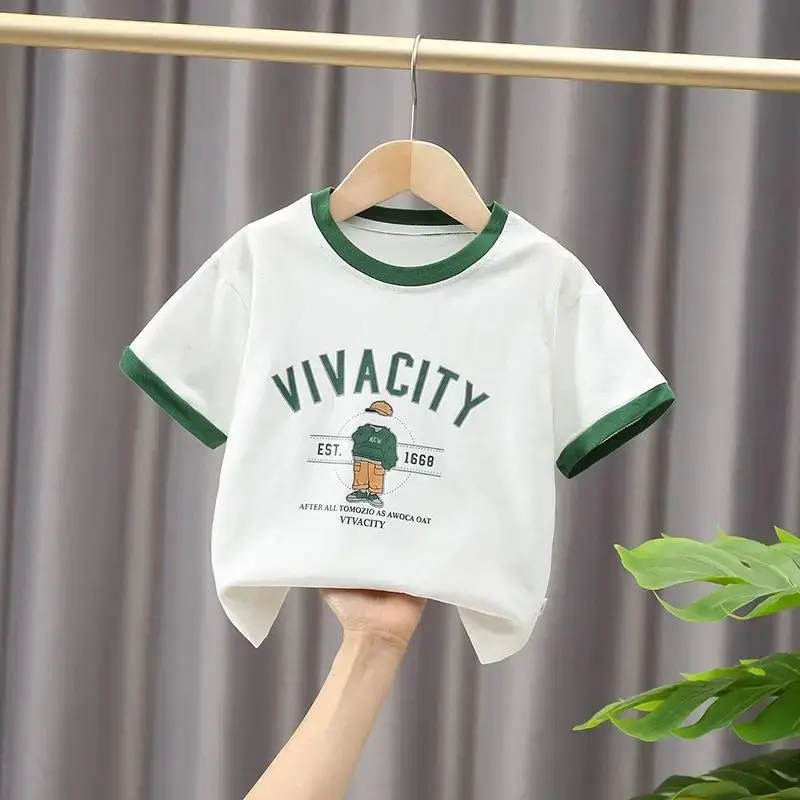 Qijq Boys T-Shirt White Green Short Sleeve 2024 - Image 2