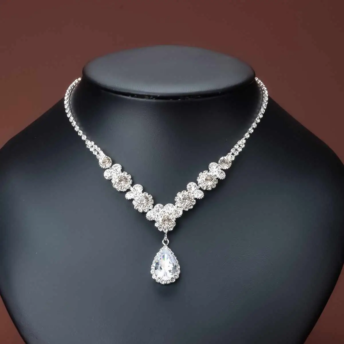 Super Flash Bridal Necklace Earrings Set Silver Rhinestone Luxury Wedding Jewelry - Image 4