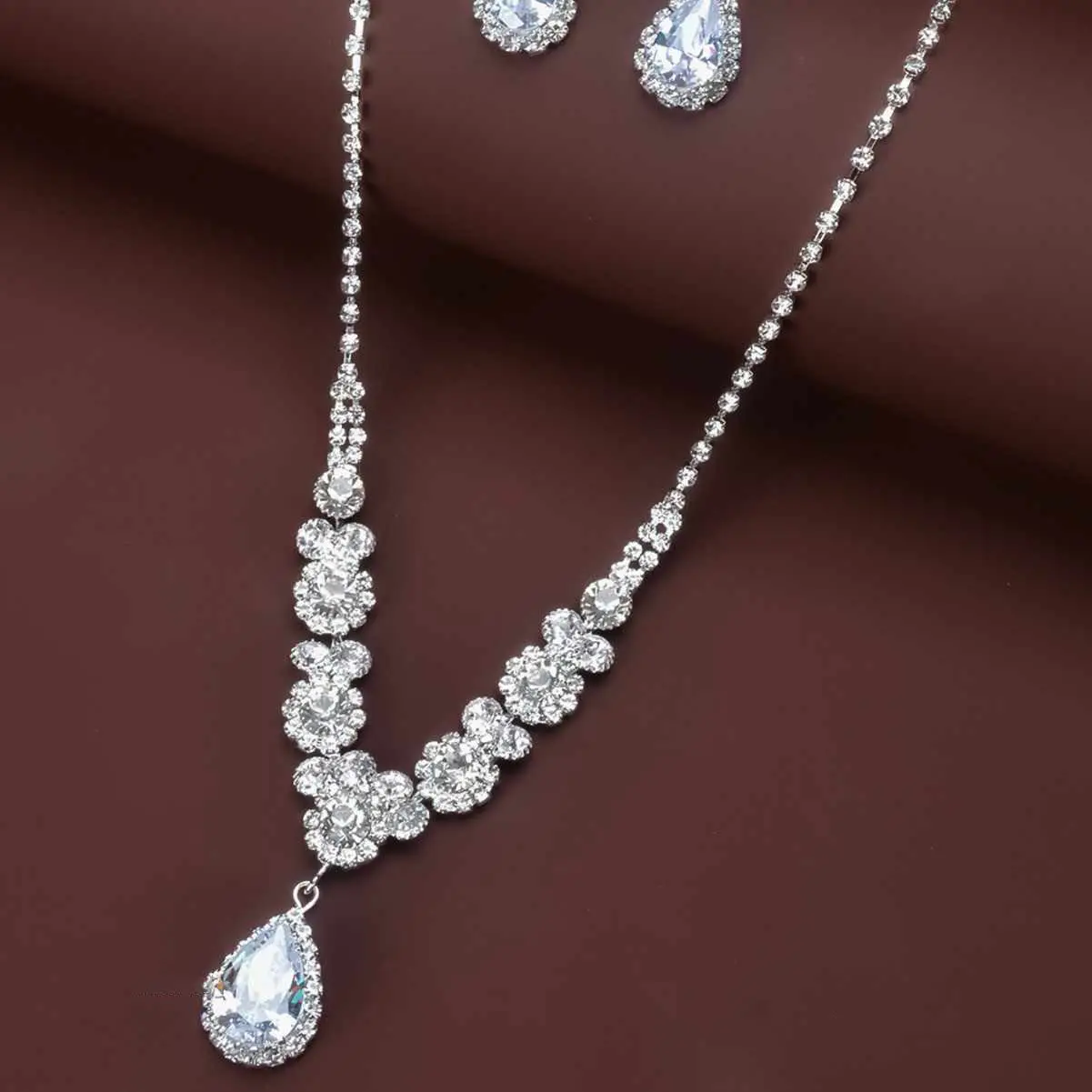 Super Flash Bridal Necklace Earrings Set Silver Rhinestone Luxury Wedding Jewelry - Image 5