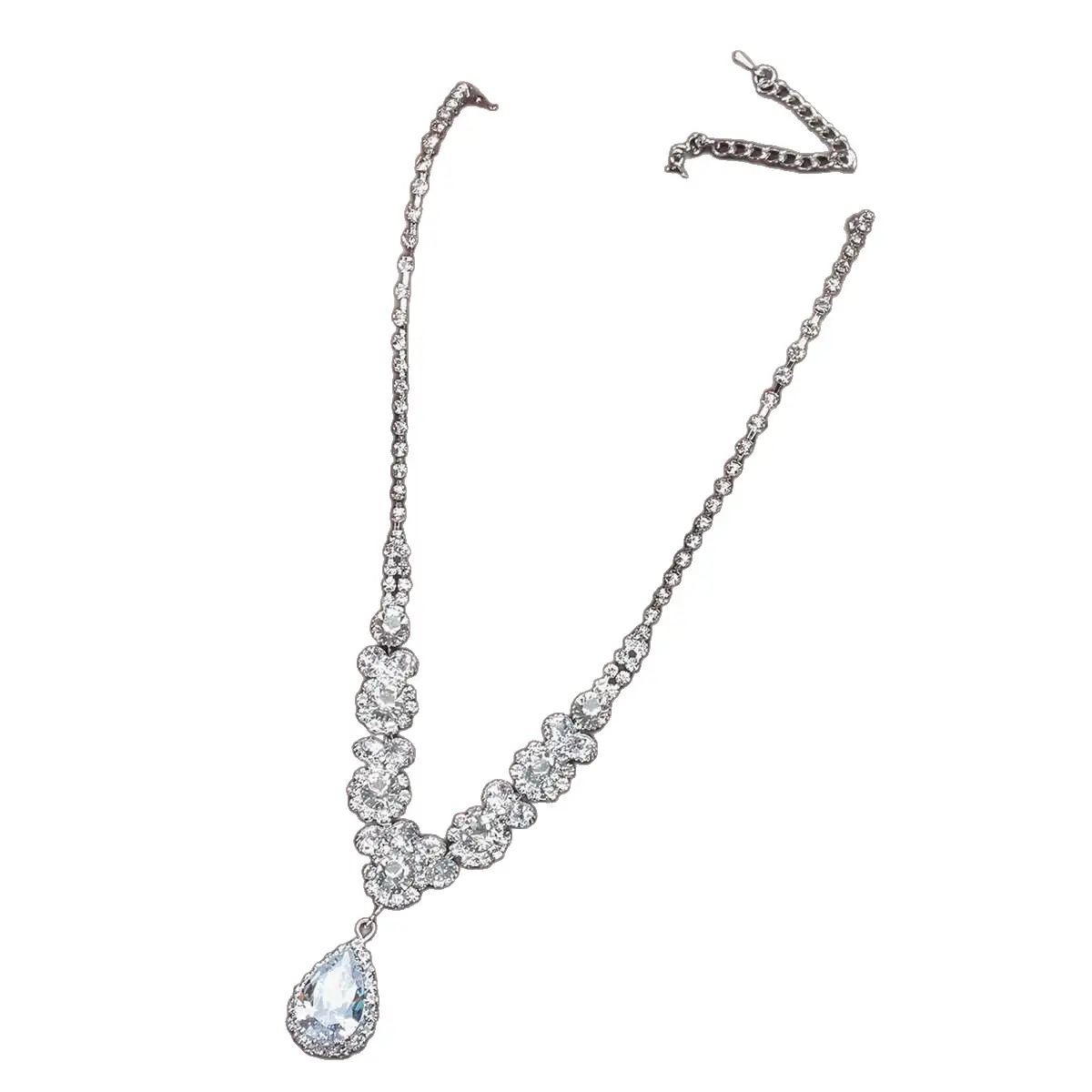 Super Flash Bridal Necklace Earrings Set Silver Rhinestone Luxury Wedding Jewelry - Image 6