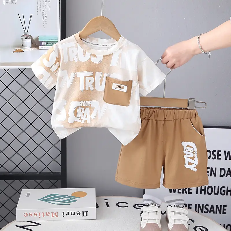 Kids Printed Letter T-Shirt Set White Grey Summer Wear — feature 3