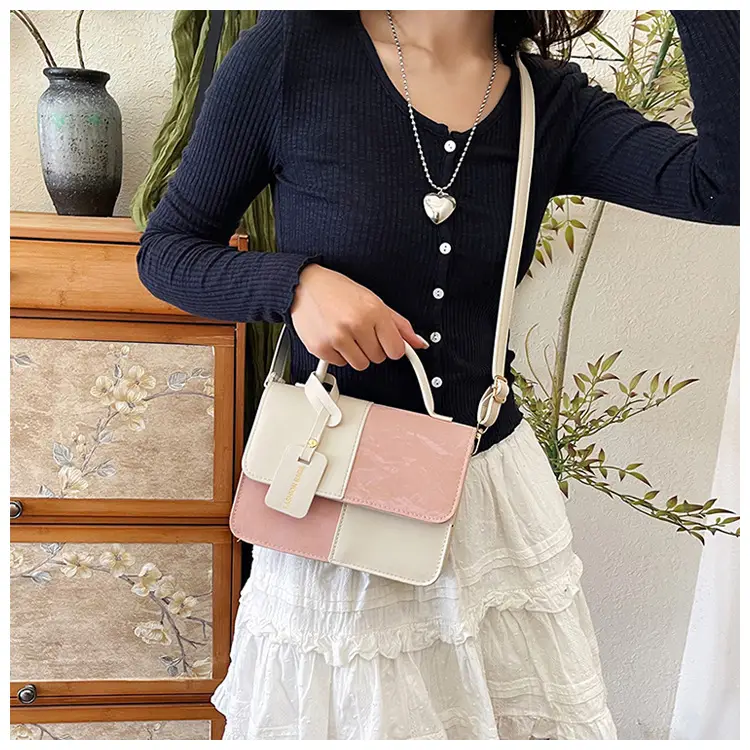Women's Pink White Square Shoulder Crossbody Bag — feature 24