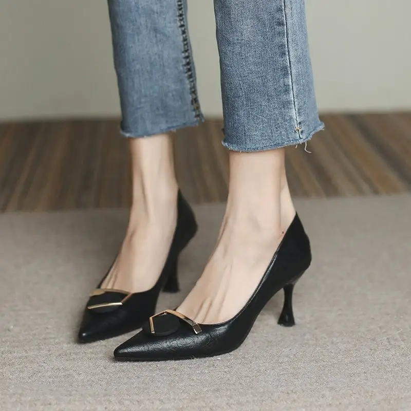 French-Style High Heels for Women 2026 Spring and Autumn New Pointed Toe Shallow Mouth Stiletto Heels Elegant Commuting Comfortable Mid-Heel Single Shoes for Women - Image 4