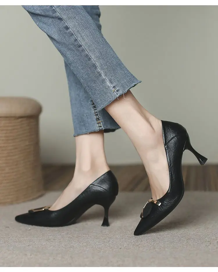 French-Style High Heels for Women 2026 Spring and Autumn New Pointed Toe Shallow Mouth Stiletto Heels Elegant Commuting Comfortable Mid-Heel Single Shoes for Women — feature 12