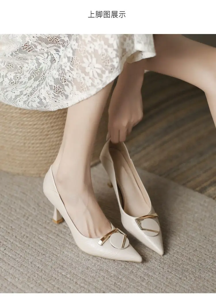 French-Style High Heels for Women 2026 Spring and Autumn New Pointed Toe Shallow Mouth Stiletto Heels Elegant Commuting Comfortable Mid-Heel Single Shoes for Women — feature 6