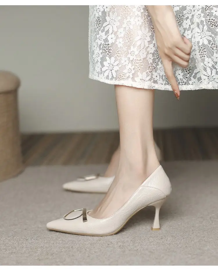 French-Style High Heels for Women 2026 Spring and Autumn New Pointed Toe Shallow Mouth Stiletto Heels Elegant Commuting Comfortable Mid-Heel Single Shoes for Women — feature 7