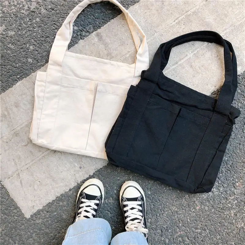 Canvas Large Capacity Shoulder Tote Bag Multi-Pocket - Image 6