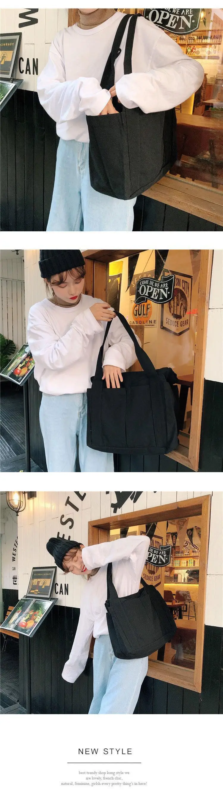 Canvas Large Capacity Shoulder Tote Bag Multi-Pocket — feature 4