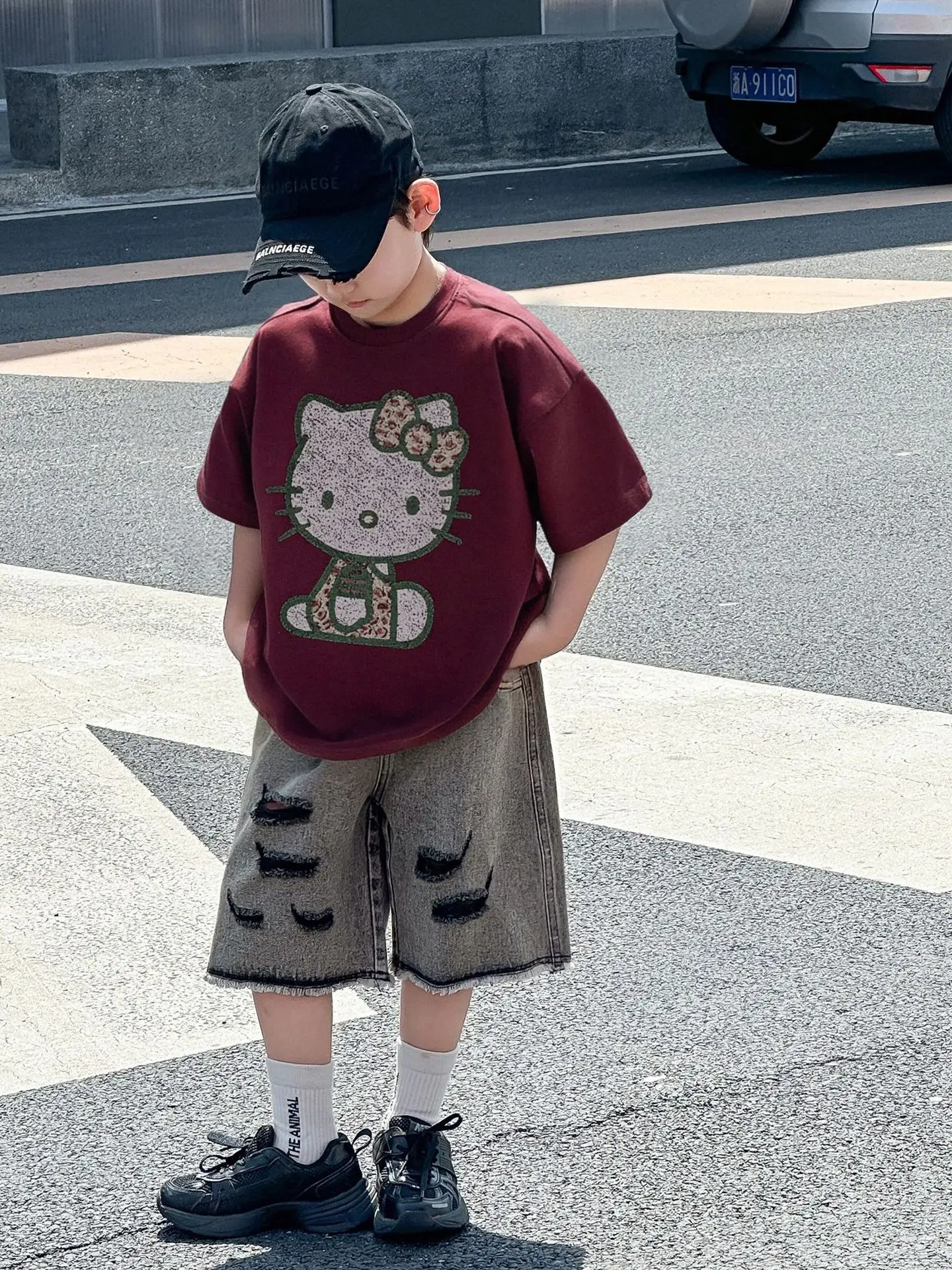 Hello Kitty Boys T-Shirt Maroon 2025 Cotton Loose Fit