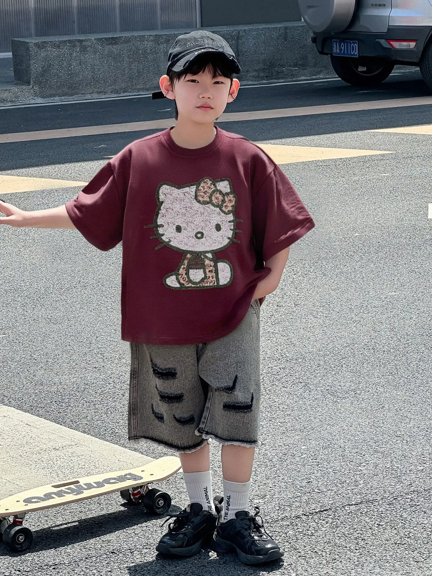 Hello Kitty Boys T-Shirt Maroon 2025 Cotton Loose Fit — feature 12