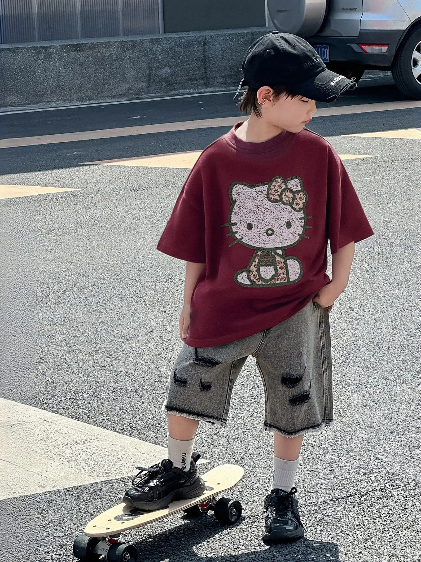 Hello Kitty Boys T-Shirt Maroon 2025 Cotton Loose Fit — feature 5