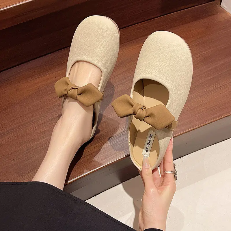 Women's Brown Bow Slip-on Sandals Spring Summer - Image 4