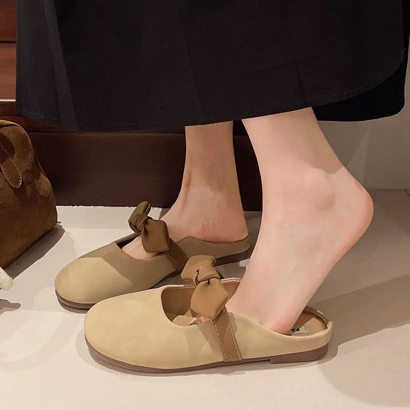 Women's Brown Bow Slip-on Sandals Spring Summer - Image 5