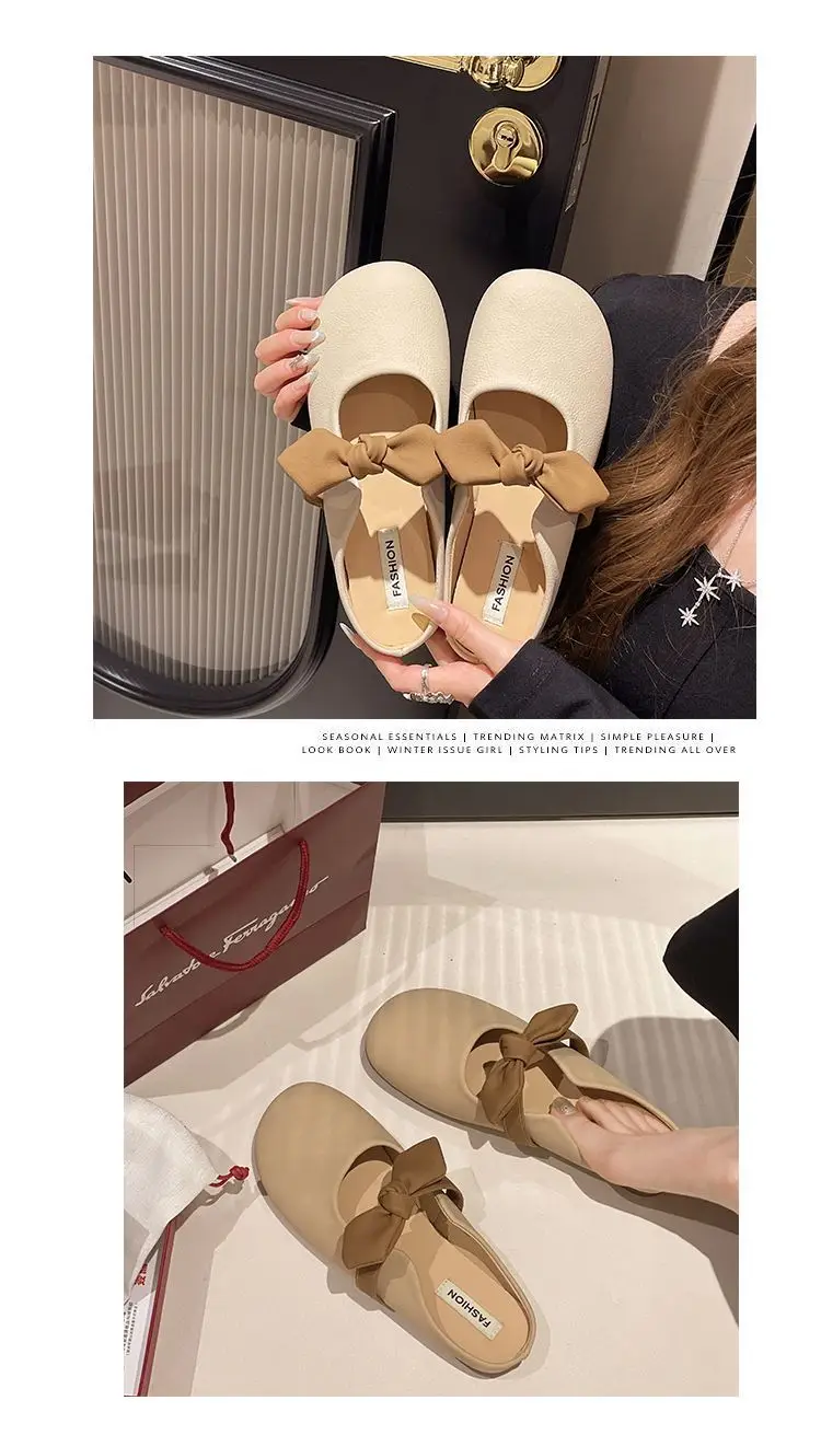 Women's Brown Bow Slip-on Sandals Spring Summer — feature 10