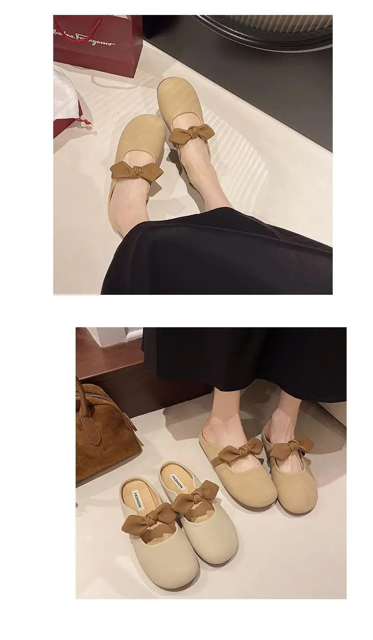 Women's Brown Bow Slip-on Sandals Spring Summer — feature 11