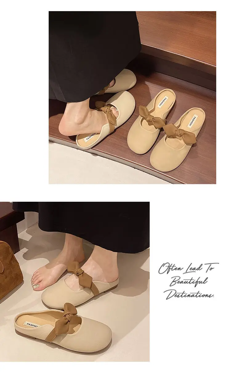 Women's Brown Bow Slip-on Sandals Spring Summer — feature 14