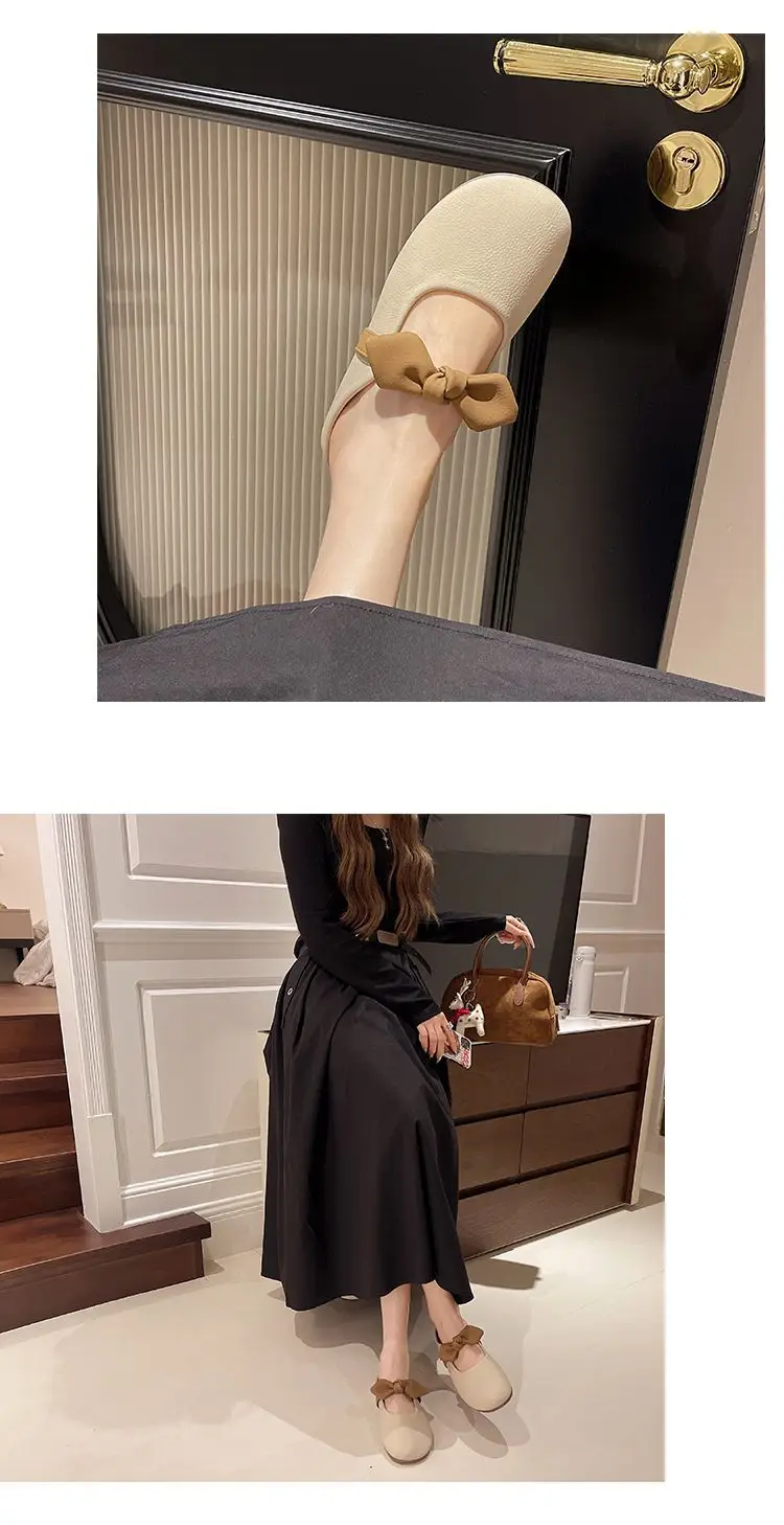 Women's Brown Bow Slip-on Sandals Spring Summer — feature 15