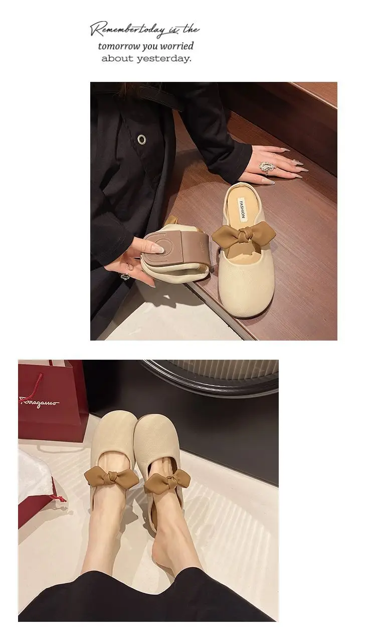 Women's Brown Bow Slip-on Sandals Spring Summer — feature 16