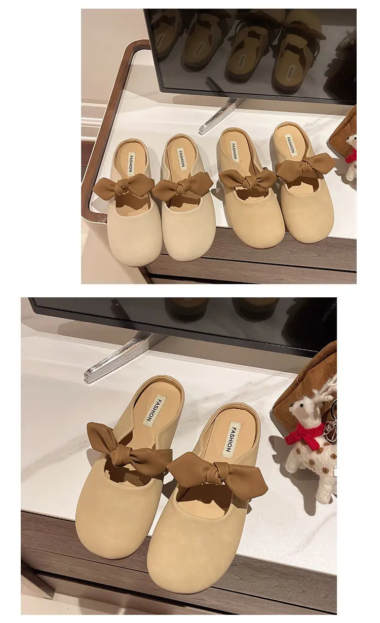 Women's Brown Bow Slip-on Sandals Spring Summer — feature 17