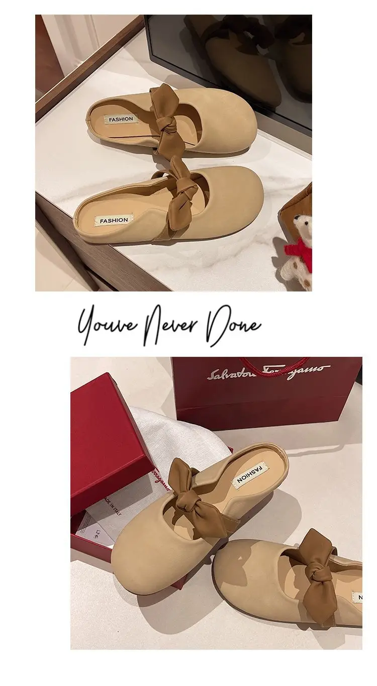Women's Brown Bow Slip-on Sandals Spring Summer — feature 18