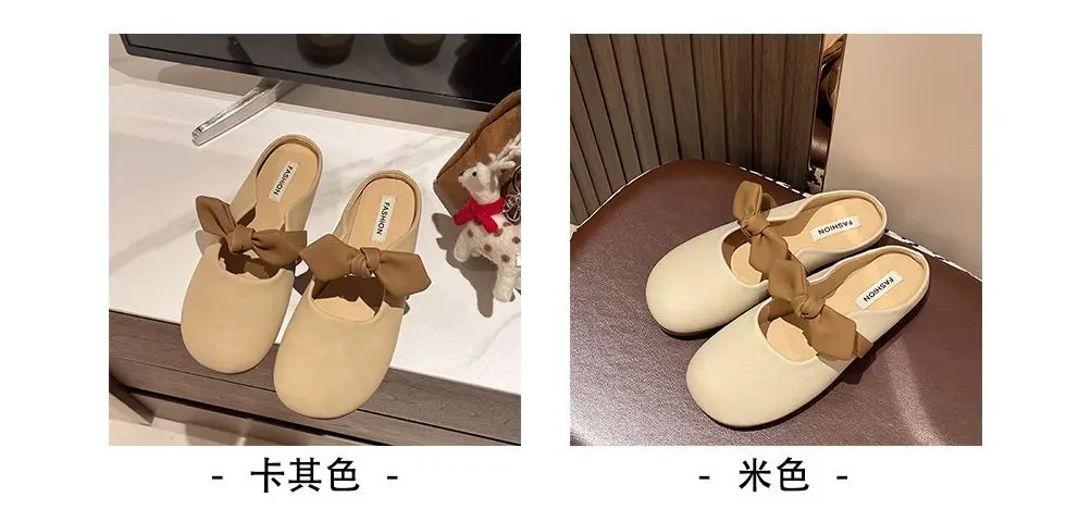 Women's Brown Bow Slip-on Sandals Spring Summer — feature 3
