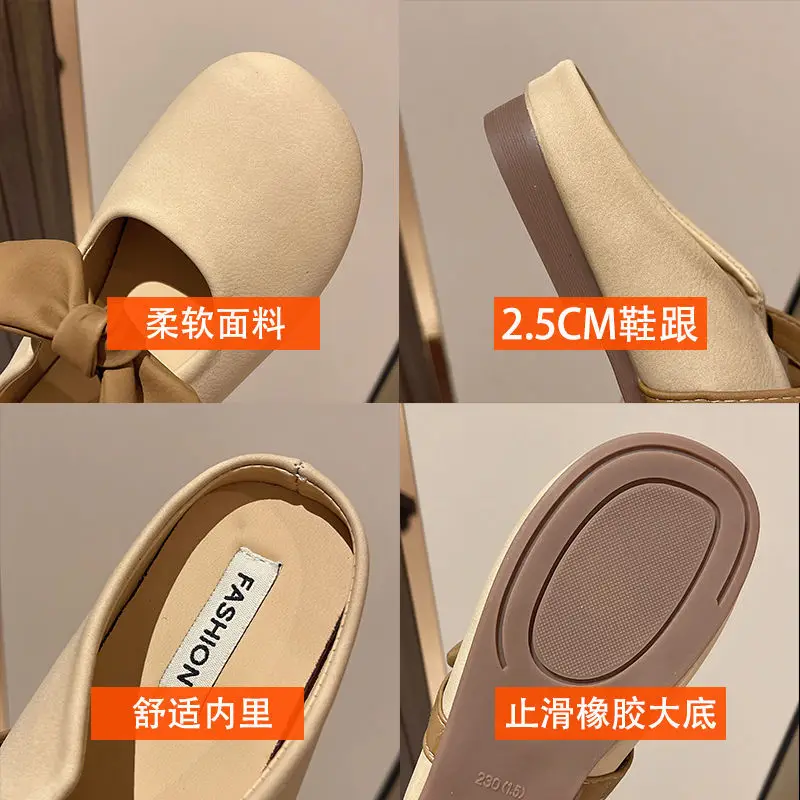 Women's Brown Bow Slip-on Sandals Spring Summer — feature 9
