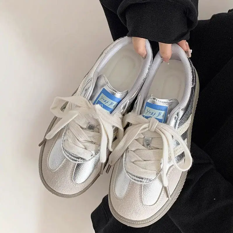Retro German Training Shoes Women White Lace-Up 2025