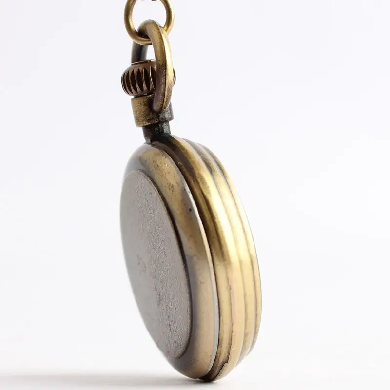 Retro Bronze Pocket Watch with Compass & Chain - Image 3