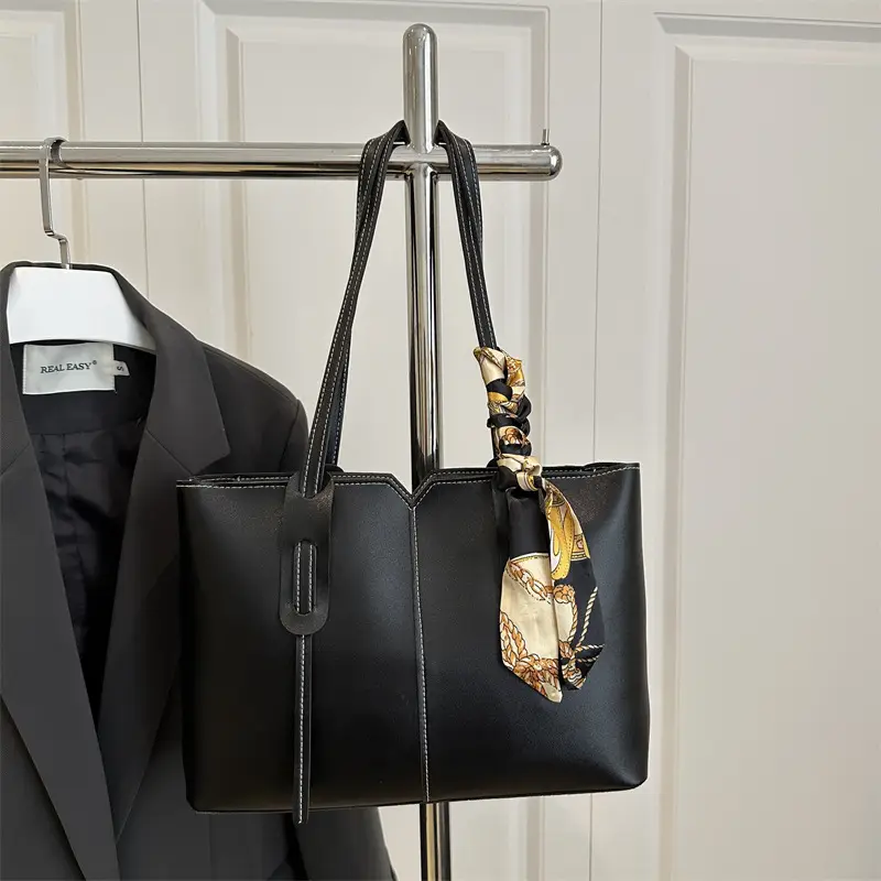 Women Korean Style Large Tote Bag Black 2025