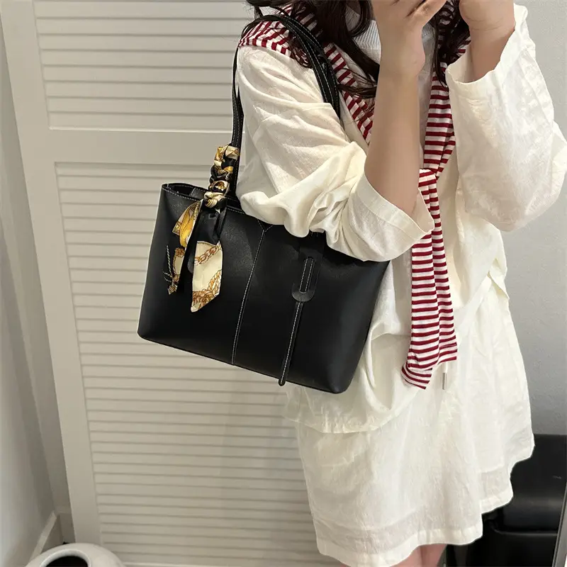 Women Korean Style Large Tote Bag Black 2025
