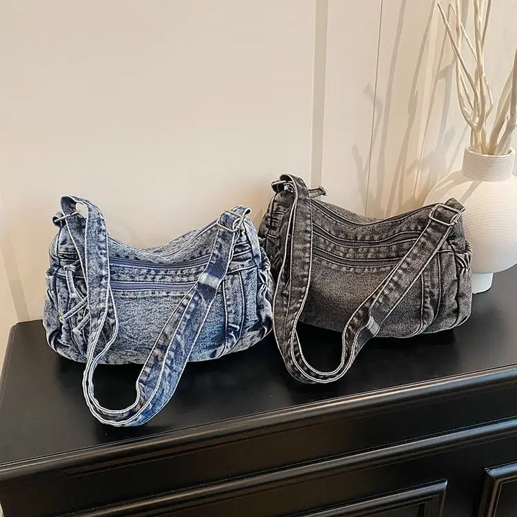 Vintage Denim Shoulder Bag for Women Large Capacity Commuting - Image 6